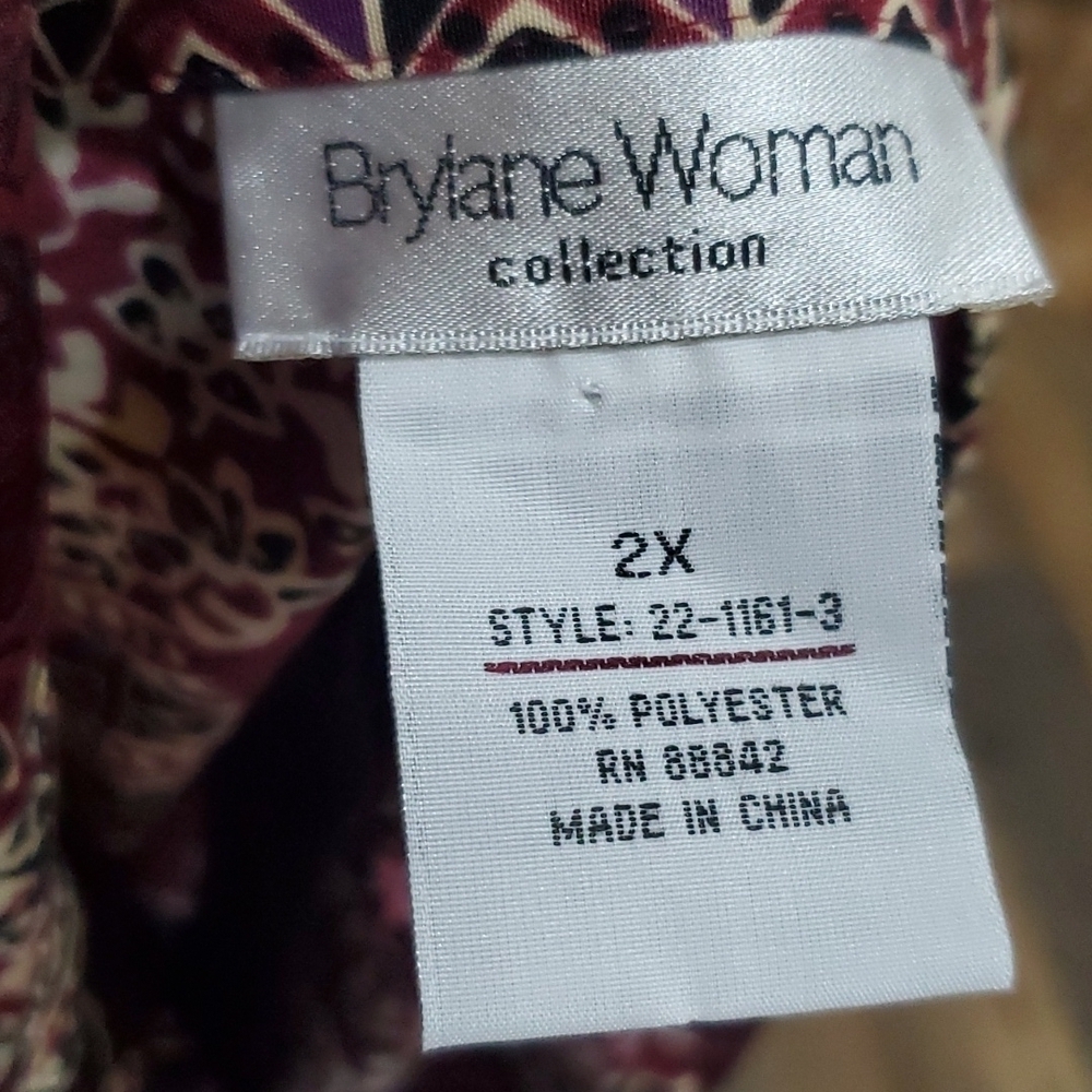 Brylane woman collection burgandy patchwork pattern long sleeve long line tunic - Picture 5 of 5